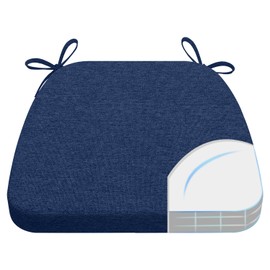 AAAAAcessories D-Shaped Chair Cushions for Dining Chairs with Ties and Removable Cover, 2'' Thick Dining Kitchen Chair Pads, Indoor Dining Room Chair Cushions, 17'' x 16'', Blue