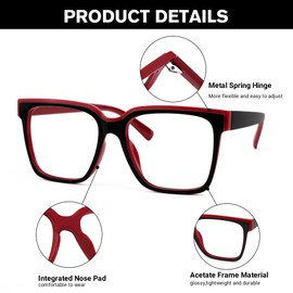 Zeelool Classic Square Blue Light Blocking Glasses, Eyeglass Frame for Women Anti Eyestrain & UV from Computer Reading/TV/Phone JGT624975-03B Black-Red