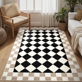 Morebes 4x6 Checkered Rug for Living Room, Black Washable Bedroom Area Rug Checked Kids Room Rug, Non-Slip Soft Low Pile Stain Resistant Indoor Carpet for Bedroom Playroom Nursery