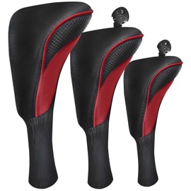Golf Club Head Covers Woods Driver Fairway Hybrid 3 Pack Set, Headcovers Men 1 3 5 7 X Interchangeable Number Tag, Fit All Wood Clubs for Men Women (New Red-1 Driver&1 Fairway&1 Hybrid)