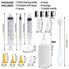 Breeding Bottle Cat, Puppy Milk Breeding Bottle for Dog Puppies, Kittens, Nipples with Syringes for Puppies, Kittens, Squirrels and Other Newborn Pets, Pack of 18