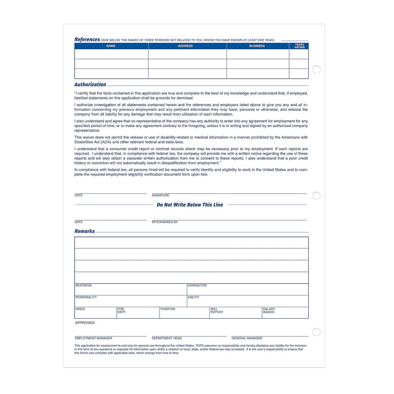 TOPS Employee Application Form