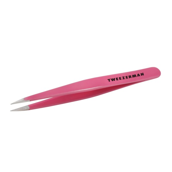 Tweezerman Pinzas de punta de acero inoxidable – Pinzas de precisión para cejas, depilación facial y encarnada (Pretty en rosa)