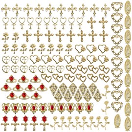 140 Pcs BMYUK Charms Gold 3D Nail Gems Heart Rhinestones Crosses Roses And Women DIY Hand Beauty Creative Nail Designs 14 Styles