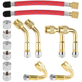 Kettion Valve Extension Car Valve Set, 2 Pieces 120 mm Valve Extension, Car Valve Adapter 45° 90° 135° Angle Valve, 6 Metal Valve Extension for Cars and Motorcycles