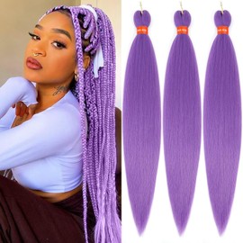 Light Lavender Vibrant Purple Pre Stretched Braiding Hair 30 Inch Kanekalon Box Braid Hair Extensions 3 Packs Yaki Texture Pre feathered Braids Hair Easy to Use