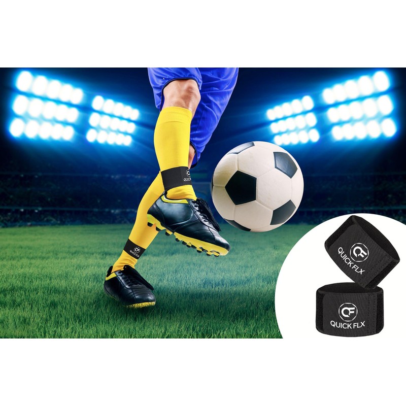 Shin Pads (Black) with Strap, QUICKFLX with EVA for Adults