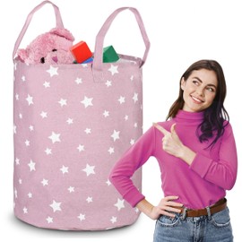 Nukido Freestanding Toy Basket for Children's Room, Large, Spacious, Charming Design, Durable Material, Easy to Clean, Strong Ears, 100% Cotton, 60 x 35 cm, Pink