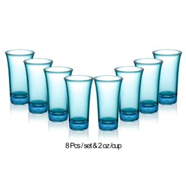 XXIV Solar terms 8 Pcs Acrylic 2 oz Blue Shot Glasses Set- Cute Birthday Plastic Shot Glasses 2oz Bulk, Thick Base, Great Party Gifts for Adults
