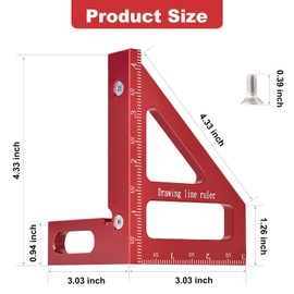 Imperial 3D Multi Angle Measuring Ruler, High Precision 45/90 Degree Woodworking Square Protractor Aluminum Alloy Miter Triangle Ruler Layout Measuring Tools for Engineer Carpenters, Wood Working Tool