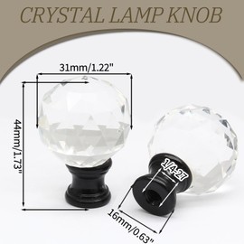 Biaungdo 2 Pack Crystal Lamp Finial, Clear Lamp Finial Cap Knob Diamond Lamp Shade Finial Glass Lamp Screw Top Lamp Decoration for Lamp Shade, with 1/4-27 Inch Black Base