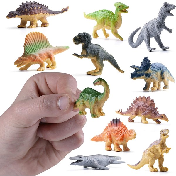 Prextex 12 Mini Dinosaur Figures for Cake Toppers Easter Eggs Filler and Party Favors
