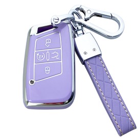 ShuDay Key Fob Cover Case Compatible with VW Atlas Arteon Golf Jetta Passat Tiguan Taos Skoda Kodiaq Superb Accessories (Purple)