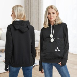 YYW Womens Pet Hoodies Pullover Sweatshirt Oversized Cat Hoodies Pet Holder Cat Dog Pouch Carriers (Black,Large)