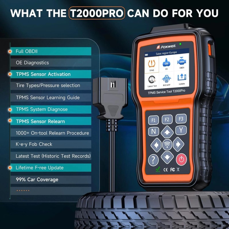 Foxwell T2000PRO Tire Pressure TPMS Relearn Activate Sensors Programming Scanner