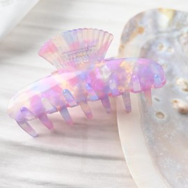 Large Iridescent Hair Claw Clip, Pastel Pink and Purple, Translucent Design (pink)