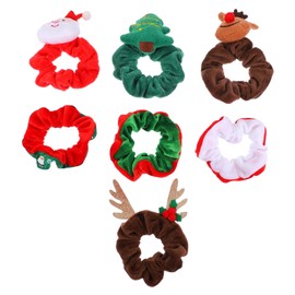 7pcs Christmas Headdress Xmas Hair Red Christmas Scrunchies Red Christmas Hair Ropes Festival Hair Ties Christmas Party Headwear Headgear Ponytail Christmas Tree Flannelette