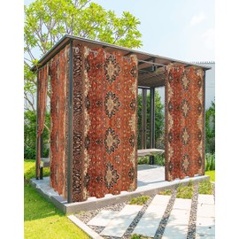 Blue Bohemian Outdoor Curtains for Patio Waterproof, Grommet Privacy Curtain Drapes Weatherproof Outside Curtains for Porch Cabana 2 Panel 54x84inch Oriental Medallion Floral Geometric Orange
