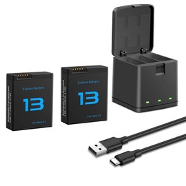 SUGUBU Hero 13 Battery for 13 Hero Black, 2100mAh Hero13 Battery with 3-Channel LED USB-C Fast Charger, and Type-C Charging Cord Compatible with Hero13 Black Charger and Enduro Batteries (2-Pack)