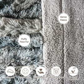 PHF Luxury Fuzzy Faux Fur Throw Blanket, Soft Shaggy Plush Comfy Blanket, Warm Thick Fluffy Blanket for Couch, Bed, Chair, Sofa, Furry Elegant Throw for Home Decor, Tie Dye Grey, 50" x 60"