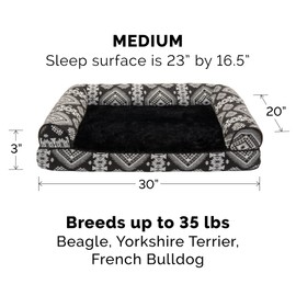 Furhaven Cooling Gel Dog Bed for Medium/Small Dogs w/ Removable Bolsters & Washable Cover, For Dogs Up to 35 lbs - Plush & Southwest Kilim Woven Decor Sofa - Black Medallion, Medium