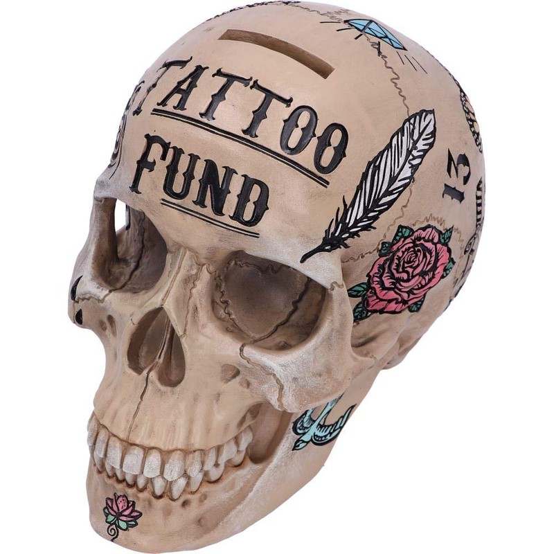 Nemesis Now Natural Bone Coloured Traditional, Tribal Tattoo Fund Skull,