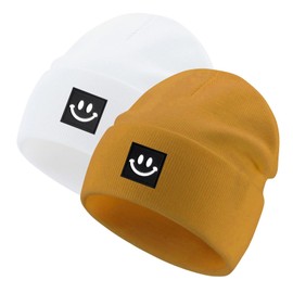 Jarseila Baby Beanie Knitted Hat Girls Hat Boys Winter Hat Kids Slouch Beanie Lightweight 0-5 Years Unisex Baby Two Piece, White & Brown