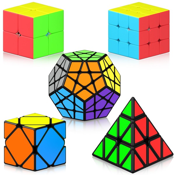 Vdealen Speed Cube Set, Puzzle Cube Bundle 2x2 3x3 Pyramid Dodecahedron Skewb Magic Cube Set, Smooth Sticker Cubes Games Toy Gifts for All Age Kids- 5 Pack