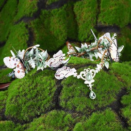 MOSTORY Woodland Elven Headpiece Butterfly Headband Fairy Wings Crown Elf Crystal Hair Wreath Princess Cosplay Accessory Wedding Bridal Renaissance Party Festival Gifts for Women White