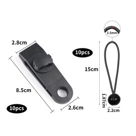 Wjelet 10 Pcs Tarp Clips, Tent Clips With 10 Pcs Bungee Cord Ball, Tarpaulin Fasteners, Heavy Duty Lock Grip Bungee Cord for Outdoor, Camping, Garden, and Pool Tie-Downs