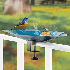 Deck Mounted Bowl Bird Bath for Railing Large 33cm Balcony Clearance Modern Bird Waterer with Stake Clam for Outdoors Garden