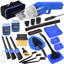 Viewsun 18PCS Car Cleaning Kit, Car Interior Detailing Kit with Blue High Power Handheld Vacuum, Detailing Brush Set, Windshield Cleaner, Cleaning Gel, Complete Auto Accessories for Men, Women