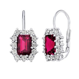 SILVEGO Women's Earrings 925 Sterling Silver with Stone Shape Rectangle, White Gold Metal, Ruby
