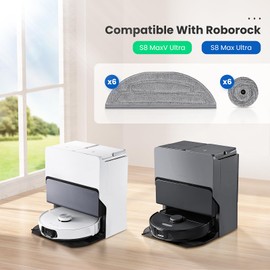 12 Pack Mop Pads Refills for Roborock S8 MaxV Ultra / S8 Max Ultra Robot Vacuum, 6 Pack Mop Cloth with Dual Sonic Vibrations Modules, 6 Pack Edge Mop Pads