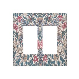 Rougui Decorative Outlet Covers William Morris Bird Plants Blue Red Flower 2 Gang Wall Plate Double Rocker Decora Light Switch Cover Plate Jumbo Dual Electrical GFCI Switch Plate Cover