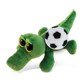 DolliBu Big-Eye Alligator Stuffed Animal with Soccer Ball Plush - Soft Huggable Alligator, Adorable Playtime Plush Toy, Wildlife Gift, Super Soft Plush Doll Animal Toy for Kids and Adults - 6 Inch
