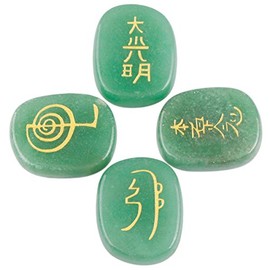 Rockcloud Healing Crystal Green Aventurine 4pcs Engraved Chakra Stones Palm Stone Reiki Balancing