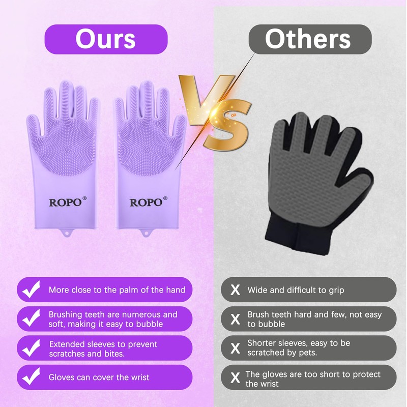 ROPO silicone gloves for pet grooming, multi-functional gloves for pet