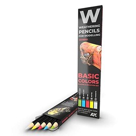 AK-Interactive AK 10045, Basic Colors, Weathering Pencil Modelling Set - Model Building Paints and Tools # AK0045
