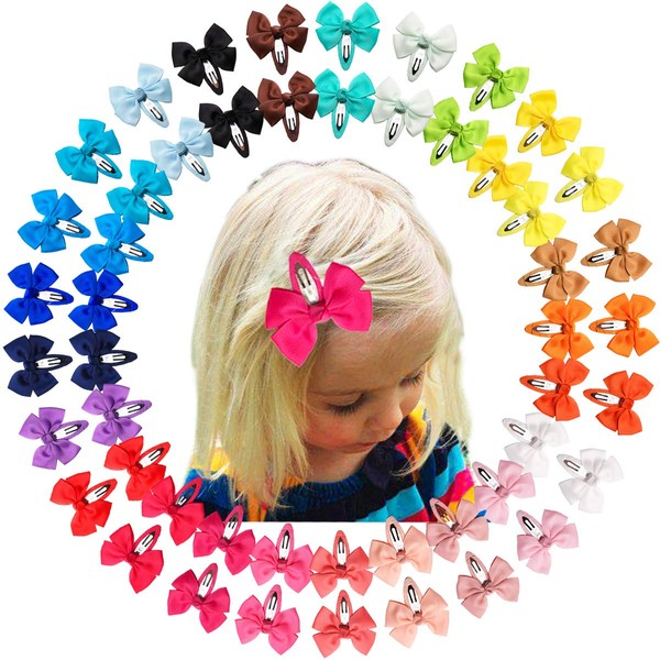 JOYOYO 50 Pieces 2.75" Hair Bows Snap on Metal Hair Clips No Slip Fully Wrapped Hair Barrettes for Toddlers Girls Kids Women Hair Accessories (25 Colors in Pairs Assorted)