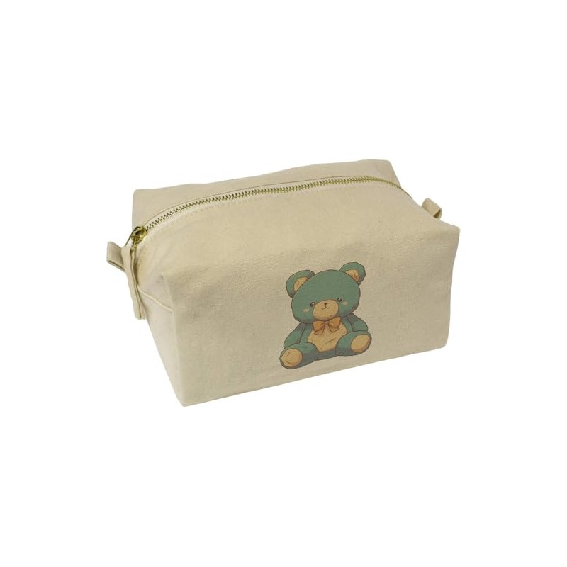 'Blue Teddy Bear Sitting' Canvas Wash Bag/Makeup Case (CS00044414)