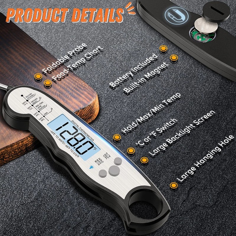 ImSaferell Ultra Fast Accurate Meat Thermometer with Large Backlight Waterproof