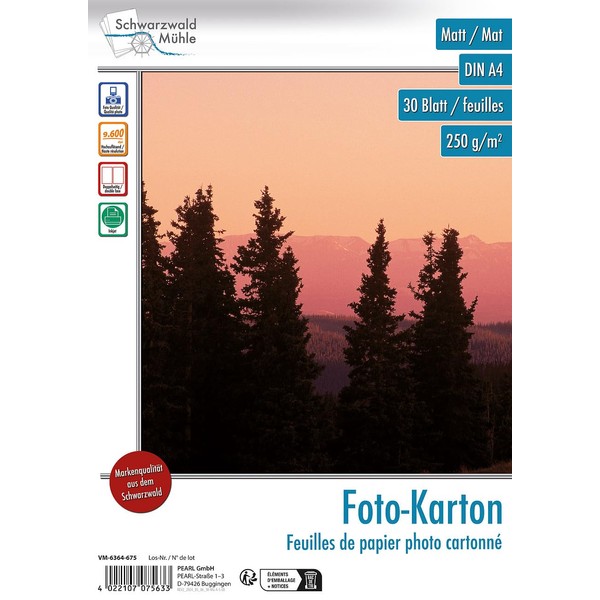 Schwarzwald Mühle Coated Photo Paper: 30 Sheets Photo Card Matt