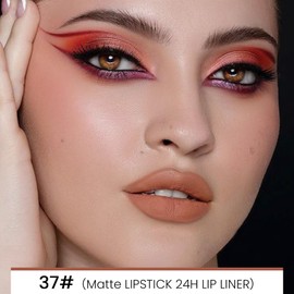 Kaely 2in1 Light Nude Brown Matte Lip Liner & Lipstick Combo Set Kit for Women, DNM Magic Neutral Lipstick 24 Hours Original Lipstick & Lips Liner Pencil Stain Gloss Makeup Long Lasting Waterproof 37