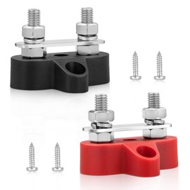 RED WOLF 12V 100A Power Distibution Block 1/4" Dual Stud Busbar M6 Terminal Bus Bar 12 Volt DC Battery Junction Post for Auto Boat Marine Solar System Positive and Negative (2PC)