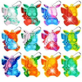 Ainiv 12 PCS Mini Fidget Pop Bubble Toys, Cartoon Squeeze Toys with Keyring, Cute Poppet Bubble Sensory Toys, Stress Anxiety Relief Toys Desk Toy Wrap for ADHD, Autism, for School Kids Office Adult