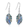 Feather Earrings 925 Sterling Silver Abalone Shell Peacock Feather Dangle
