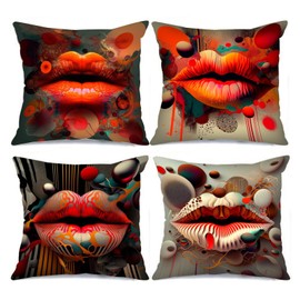 Tucocoo Abstract Lips Cushion Covers 45x45cm Set of 4 Geometric Nordic Style Decorative Cushion Covers Mouth Close-Up Modern Fashion Decor for Couch Bed Patio