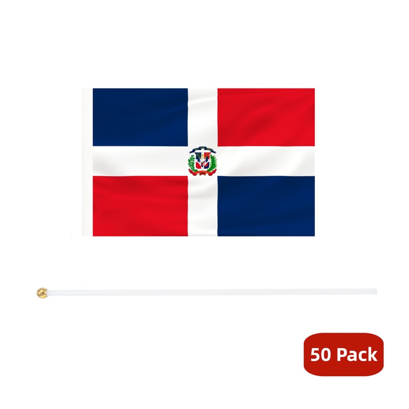 Rotenl 50 Pack Dominica Republic Hand Held Mini Flags, Small