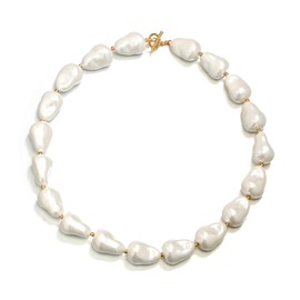 EVER FAITH Baroque Pearl Necklace for Women Chunky Petite Irregular Large Cream Cultured Pearls Choker Necklaces Jewellery Gifts, Simulated Pearl